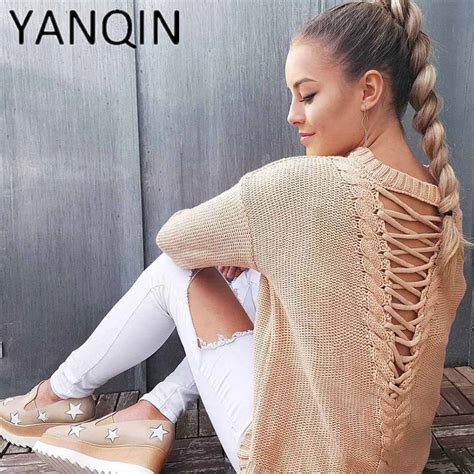 2018 Sexy Backless Knitting Pullover Casual Fashion Bandage Autumn