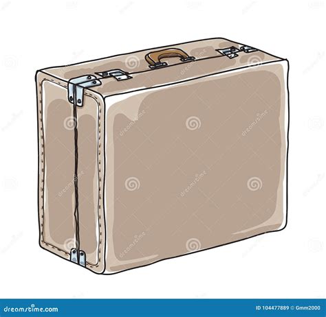 Brown Luggage Suitcase Vintage Hand Drawn Cute Vector Art Illus Stock