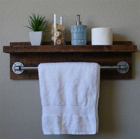 Wood Bathroom Wall Shelf With Towel Bar