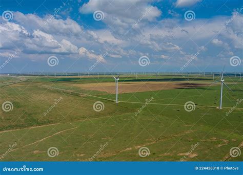 Panoramablick Windpark Mit Schaufeln Turbine In West Texas Stockfoto