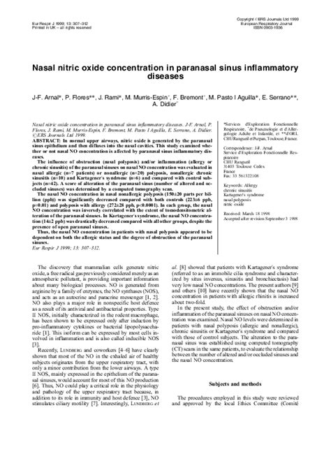 Pdf Nasal Nitric Oxide Concentration In Paranasal Sinus Inflammatory