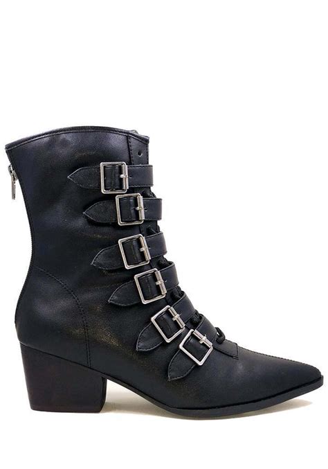 Black Buckle Womens Boots