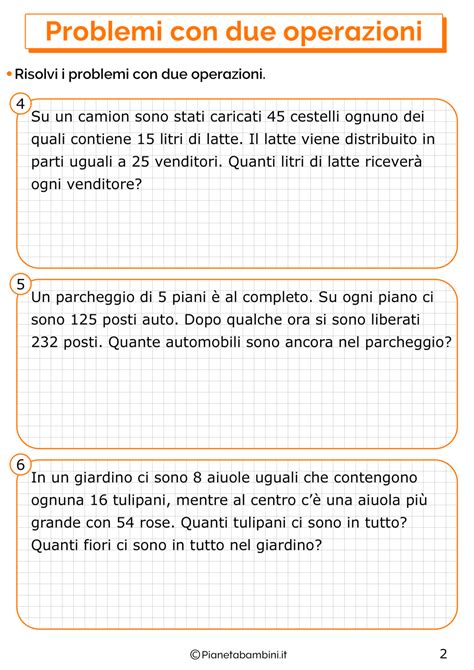 Problemi Con Due Operazioni Per La Scuola Primaria Pianetabambini It