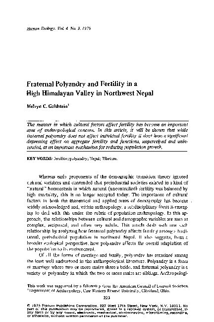 (PDF) Fraternal polyandry and fertility in a high Himalayan valley in ...