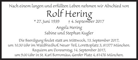 Traueranzeigen Von Rolf Hering SZ Gedenken De