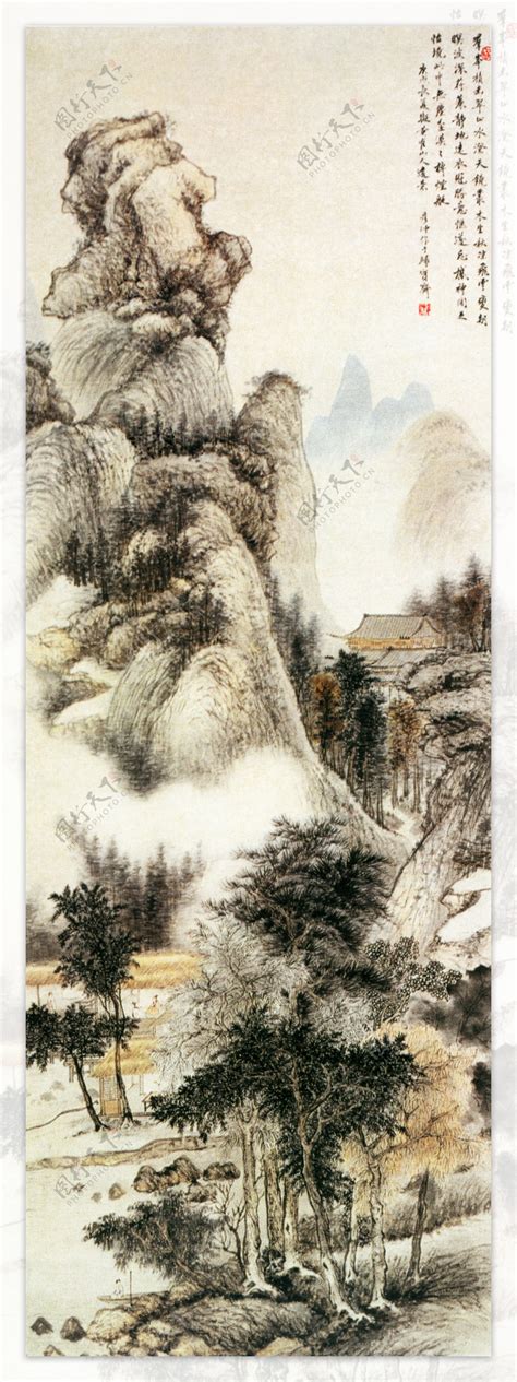 名家刘彦冲山水名画书画真迹山水图群峰积翠图片素材 编号06454014 图行天下