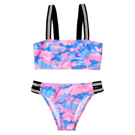 Girl Piece Camouflage Swimwear Bandeau Bikini Set Beachwear Bathing Suit Baby Clothing Kid S