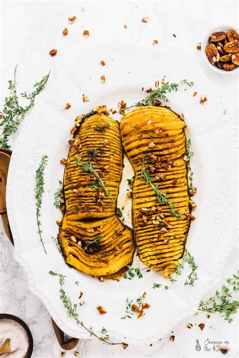 Hasselback Butternut Squash With Maple Pecan Drizzle Jessica In The Kitchen