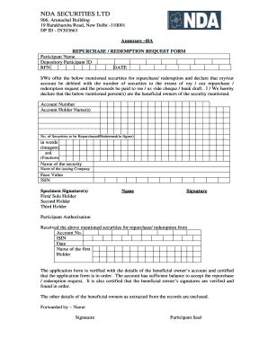 Fillable Online REPURCHASE REDEMPTION REQUEST FORM Fax Email Print