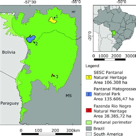 Pantanal location map highlighting the region's three Ramsar sites: the ...