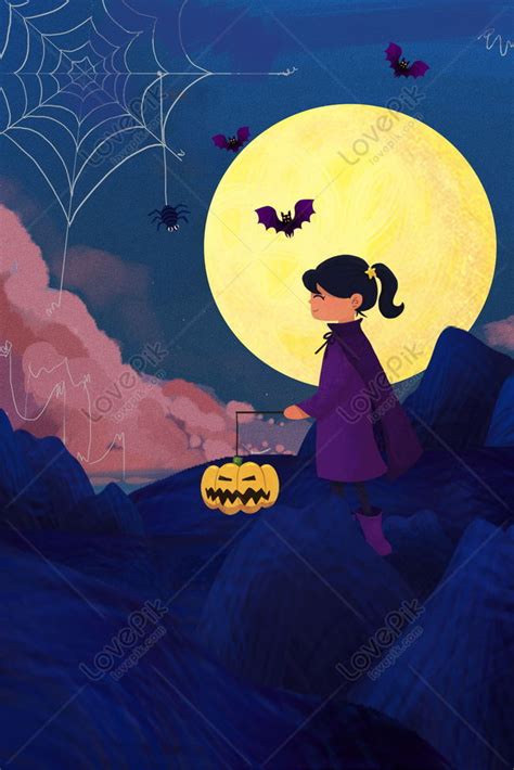 Halloween Cartoon Hand Drawn Girl With Pumpkin Lights Bac Download Free Poster Background