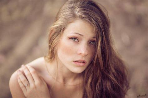 Women Model Brunette Long Hair Women Outdoors Looking At Viewer Nature Trees Green Eyes