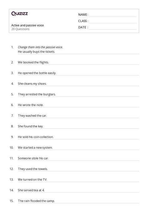 50 Active And Passive Voice Worksheets For 8th Grade On Quizizz