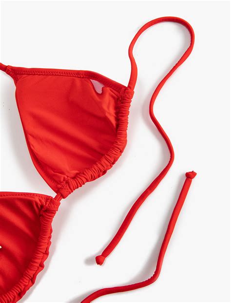 Kırmızı Kadın Üçgen Bikini Üstü Boyundan Bağlamalı Kaplı 3SAK10145BM Koton
