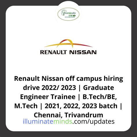 Renault Nissan Off Campus Hiring Drive 2022 2023 Graduate Engineer