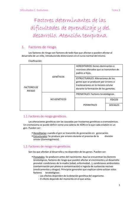 Tema 3 Apuntes 3 Factores Determinantes De Las Dificultades De