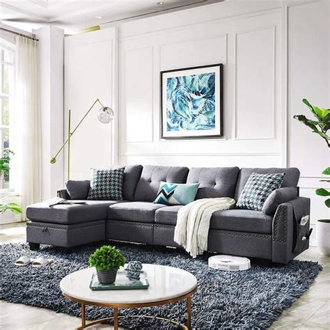 L-shape Reversible Dark Grey 4-seat Sectional Sofa - 102 x 55 x 36.6 ...