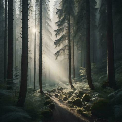 Foggy forest path in a foggy winter morning. generative ai 27057725 ...