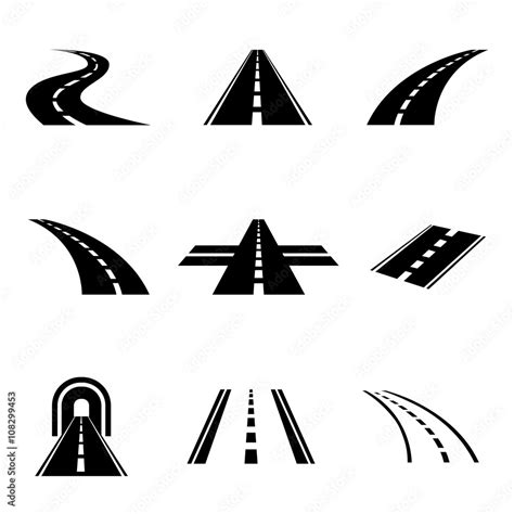 Vector black car road icons set. Highway symbols. Road signs Stock ...