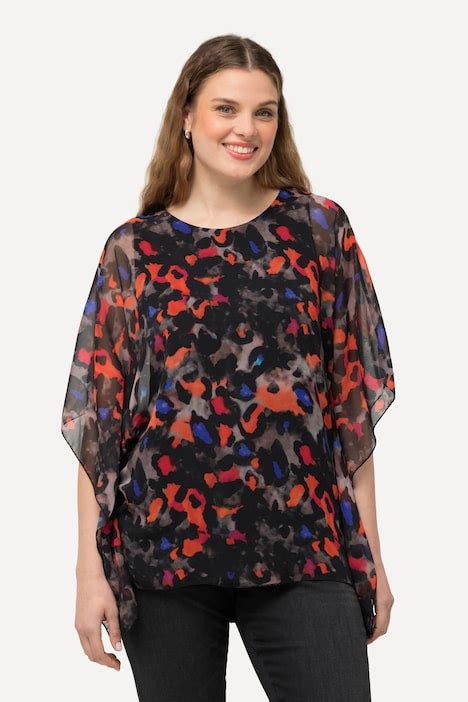 Colorful Leopard Layered Chiffon Blouse Black Ulla Popken