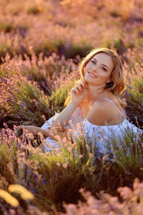 Beautiful Girl On The Lavender Field Beautiful Woman In The Lavender