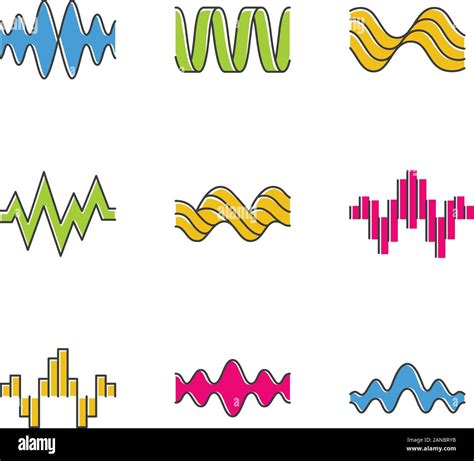 Schallwellen Farbige Symbole Gesetzt Musik Rhythmus Herz Impuls