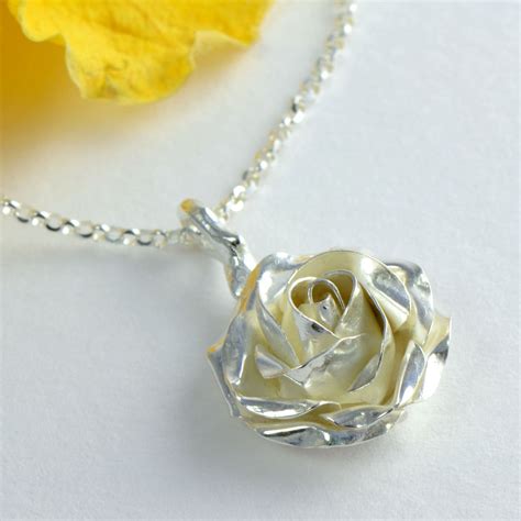 Silver Rose Pendant Sterling Silver Rose Necklace Flower