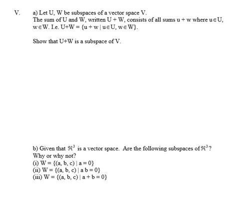 Solved V A Let U W Be Subspaces Of A Vector Space V The Wu Chegg