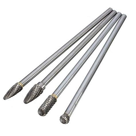 4 Pcs Carbide Rotary Burr Set 1 4 Inch Long Shank Tungsten Steel Head