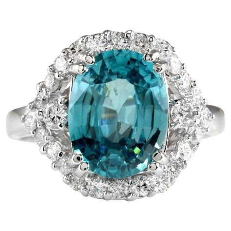 Carats Natural Blue Zircon And Diamond K Solid White Gold Ring