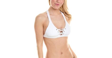 Becca Modern Edge Halter Bikini Top In White Lyst