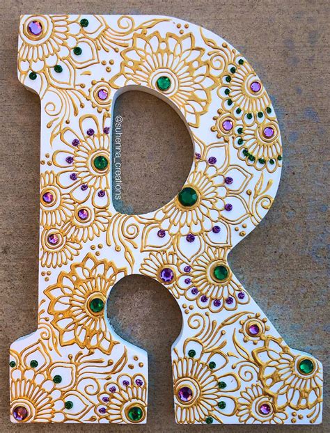 Henna Wood Letter Hand Painted Decor Custom Mendhi Etsy