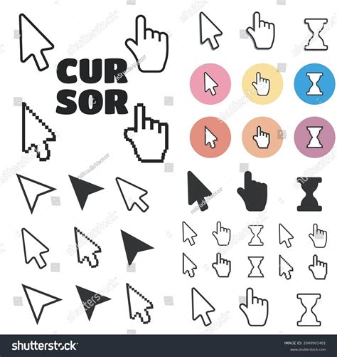 Pixel Cursors Icons Mouse Hand Arrow Stock Vector Royalty Free