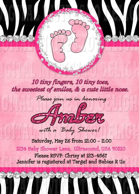 Digital Zebra Baby Shower Invitation Hot Pink DIY Etsy