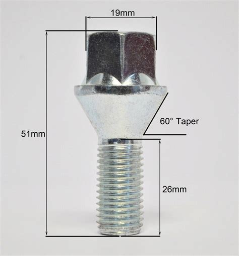 M12 X 1 5 19mm Hex 26mm Thread Tapered Seat Alloy Wheel Bolts Set