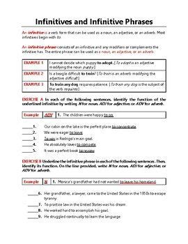 Gerund Phrases Participial Phrases Infinitive Phrases Answer Keys