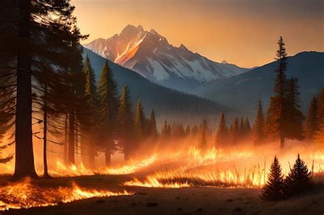 Premium AI Image A Fire Burns In Front Of A Mountain