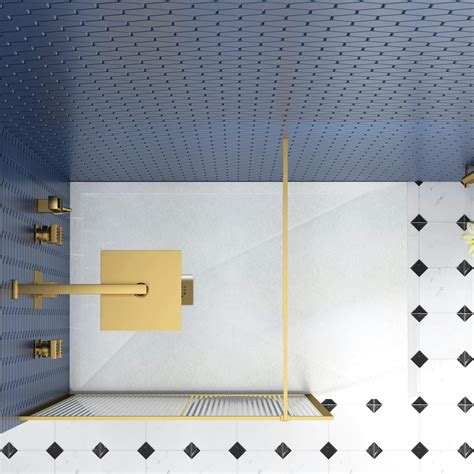 Luxor 8mm Walk In Wet Room Fluted Shower Screen With Brushed Brass