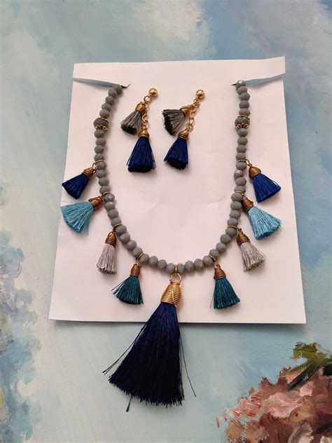 Multi Tassel Necklace And Tassel Earrings Mexican Jewelry Etsy