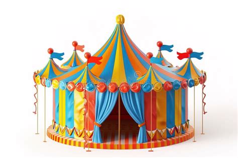 Cartoon Illustration Bright Colorful Striped Circus Tent With Flags