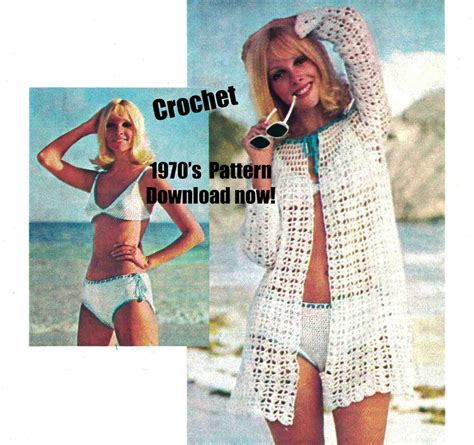 Bikini and Beach Coat Crochet Pattern Vintage s Sexy Etsy España