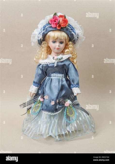 Vintage Porcelain Doll Baby Girl With Blue Eyes Blonde Curls Wearing