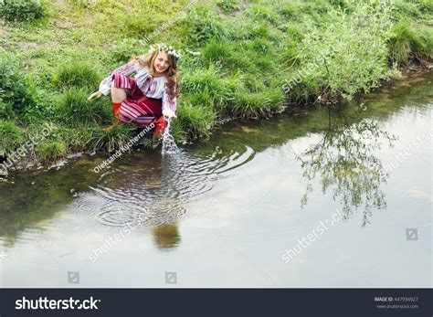 Beautiful Ukrainian Blonde Girl Wears Ukrainian Stock Photo