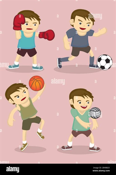 ilustración vectorial de un niño deportivo jugando boxeo fútbol