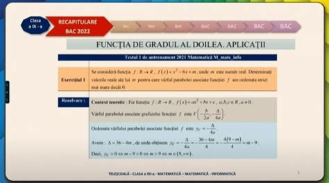 Tele Coala Matematic A Xii A Func Ia De Gradul Al Ii Lea