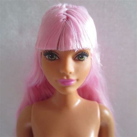 NEW Barbie Evolution Fashionista Curvy Doll Long Pink Hair Green Eyes Nude Long Pink Hair