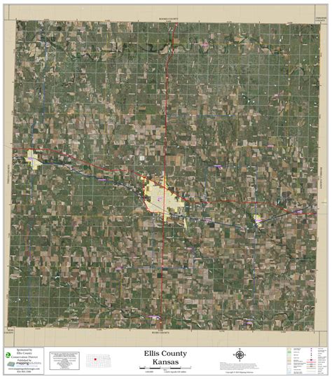 Ellis County Kansas 2020 Aerial Wall Map | Mapping Solutions