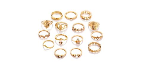 K Gold Plated Pc Assorted Ring Set