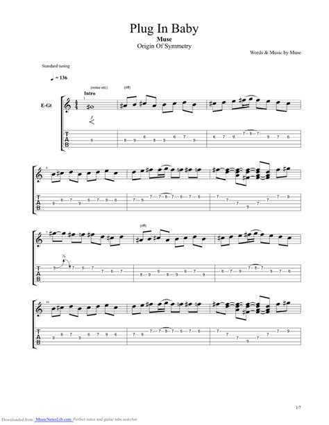 Plug In Baby Guitar Pro Tab By Muse Musicnoteslib