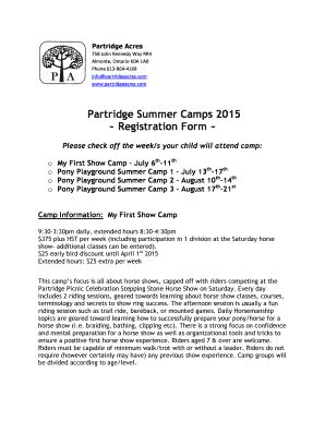 Fillable Online Partridge Summer Camps 2015 Registration Form Fax Email